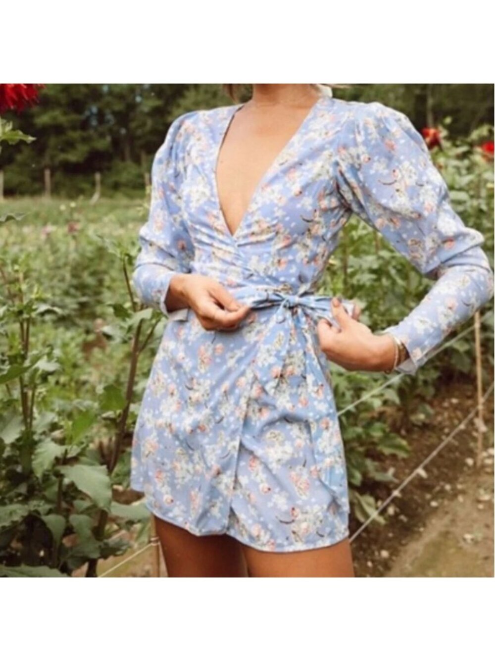 WeWoreWhat Bianca Purple Pink Floral Wrap Dress S Side Tie V-Neckline Mini S